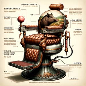 Unique Barber Chair with Circular Backrest and Wild Boar Head Pillow