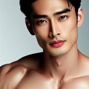 Handsome East Asian Man with Striking Eyes and Athletic Physique