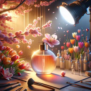 Exquisite Spring Cosmetic Bottle Scene with Detailed Lighting Techniques