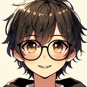 Shy Anime Boy with Braces and Glasses - Innocent and Charming