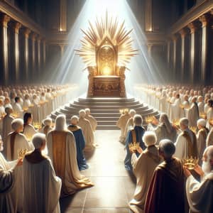 Elderly Individuals Laying Down Golden Crowns Before Divine Throne