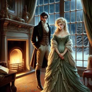 Enchanting Victorian Mansion Scene with Delicate Figures