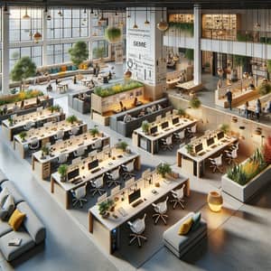 Open Floor Plan Office Design with Collaborative Spaces and Quiet Zones