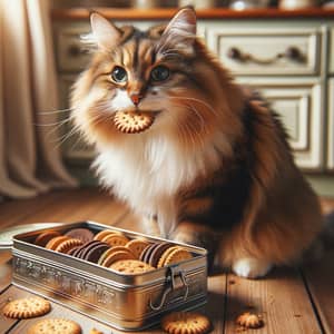 Tabby Cat Enjoying Crunchy Biscuits in Cozy Kitchen