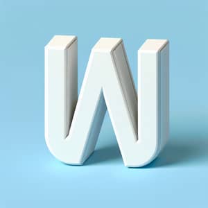 3D W Alphabet Logo | White on Light Blue Background