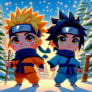 Young Ninja Characters in Enchanting Winter Landscape