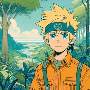 Blonde Spiky Hair Character in a Lush Landscape | Animation Style