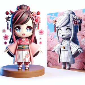 Japanese Anime Inspired Cute 3D Character with Sakura Symbolism