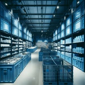 Blue Industrial Supermarket Interior Design: Containers for Storage