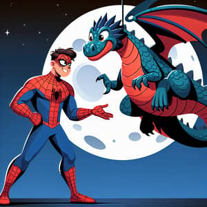 Spider Man Plays with Dragon Above Moon