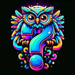 Curious Owl Perched on Vibrant Question Mark - Eye-catching Art