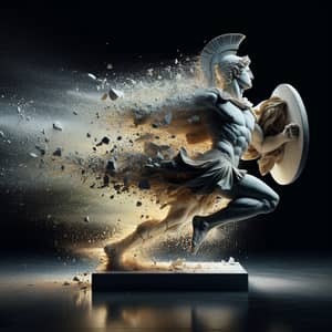 Detailed Side View of Shattering Achilles Marble Sculpture