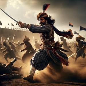 Maratha Warrior in War: Brave Combat Scene from Maratha Era
