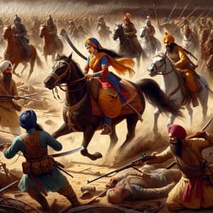 Sikh Warriors in War: Dramatic Battle Scene Depicting Chaos