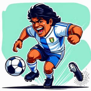 Diego Maradona Cartoon Character Playing Football