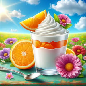 Tangy Orange Yogurt with Whipped Cream and Fresh Orange Slice