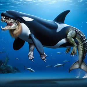 Hybrid Creature: Orca with Crocodile Legs, Lioness Teeth, Shark Tail