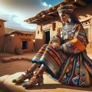 Amazigh Woman in Traditional Attire | Ethnic Shoes & Village View