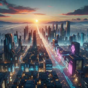 Futuristic Cityscape at Twilight: Cyberpunk Urban Aesthetics