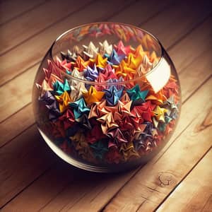 Multicolored Origami Papers in Transparent Fishbowl