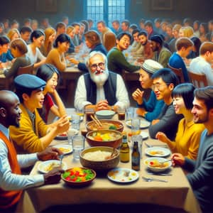 International Academic Dinner Scene Oil Painting