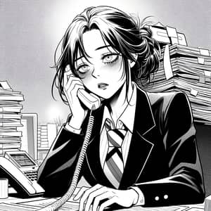 Overworked South Asian Female Secretary in Manga Style