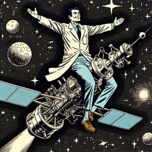 Comic Style Researcher on Satellite in Space
