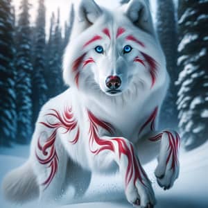 Stunning Female White Wolf with Crimson Markings