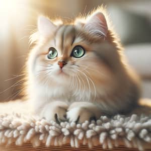 Adorable Domestic Cat with Sparkling Green Eyes on Cozy Carpet