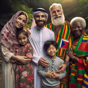 Multicultural Family Portrait in Lush Greenery | Beautiful Composition