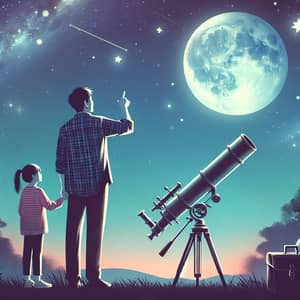 Exploring the Cosmos: Asian Man and Daughter Stargazing