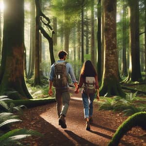 Tranquil Forest Hike: Couple Walking Hand in Hand