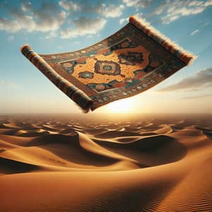 Ancient Middle Eastern Inspired Flying Carpet over Desert