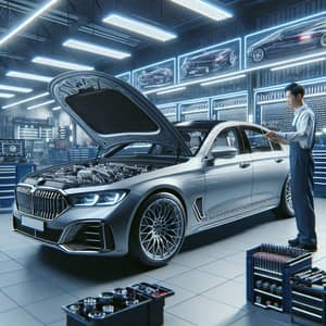 Luxurious Car Workshop - Premium Sedan Revealing Complex Engine