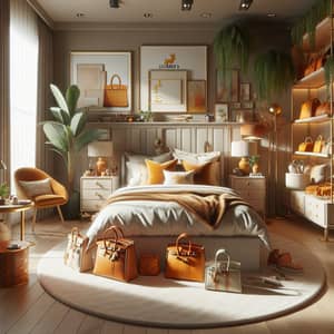 Opulent and Chic Bedroom Design in Hermes Orange and Beige Tones