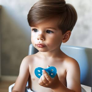 Cute Eight-Year-Old Boy Focused on Blue Pacifier | Website