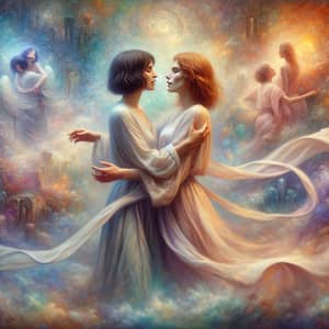 Passionate Embrace: Ethereal LGBTQ+ Romance Painting