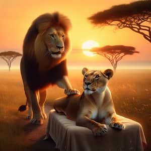 Male Lion Receives Massage from Female Lion | Serene Savannah Setting