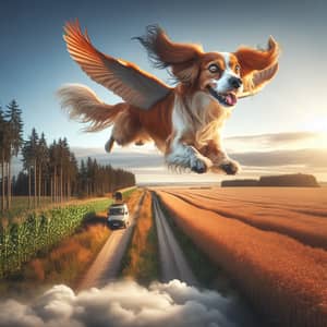 Dog Flying Through the Sky