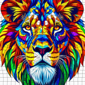 Colorful Lion Face Mosaic Portrait in High Resolution