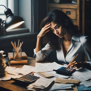 Financial Stress: South Asian Woman Overwhelmed by Debt