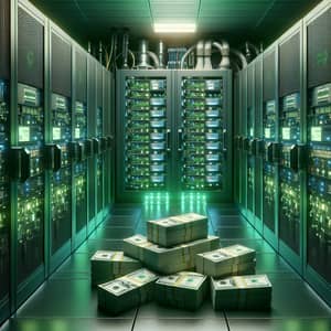 Green Data Center with Advanced Servers and Currency Banknotes