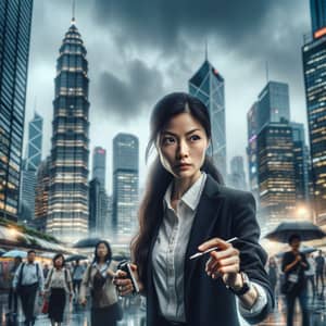 Asian Female Detective in Action | City Investigation Scene