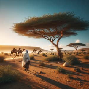 Scenic Rural Landscape in Somalia with Acacia Trees