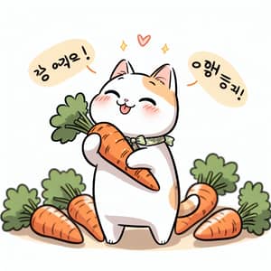 Cat Loving Carrots: A Cute Korean Manhwa Style Illustration
