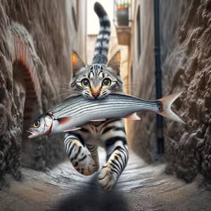 Striped Cat Running to Narrow Alley | Hunting Success