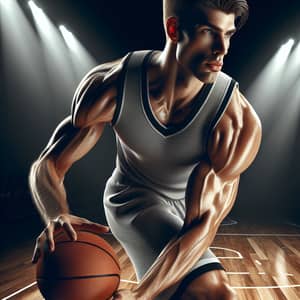 Tall Athletic Basketball Player Dribbling Intensely