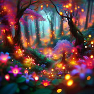 Mystical Forest with Glowing Flowers - Enchanting Nature Scene