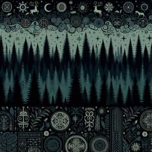 Slavic Artistry Wallpaper: Dark Forest with Traditional Symbols