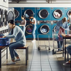 Busy and Diverse Laundromat: Colorful Scenes of Laundry Day